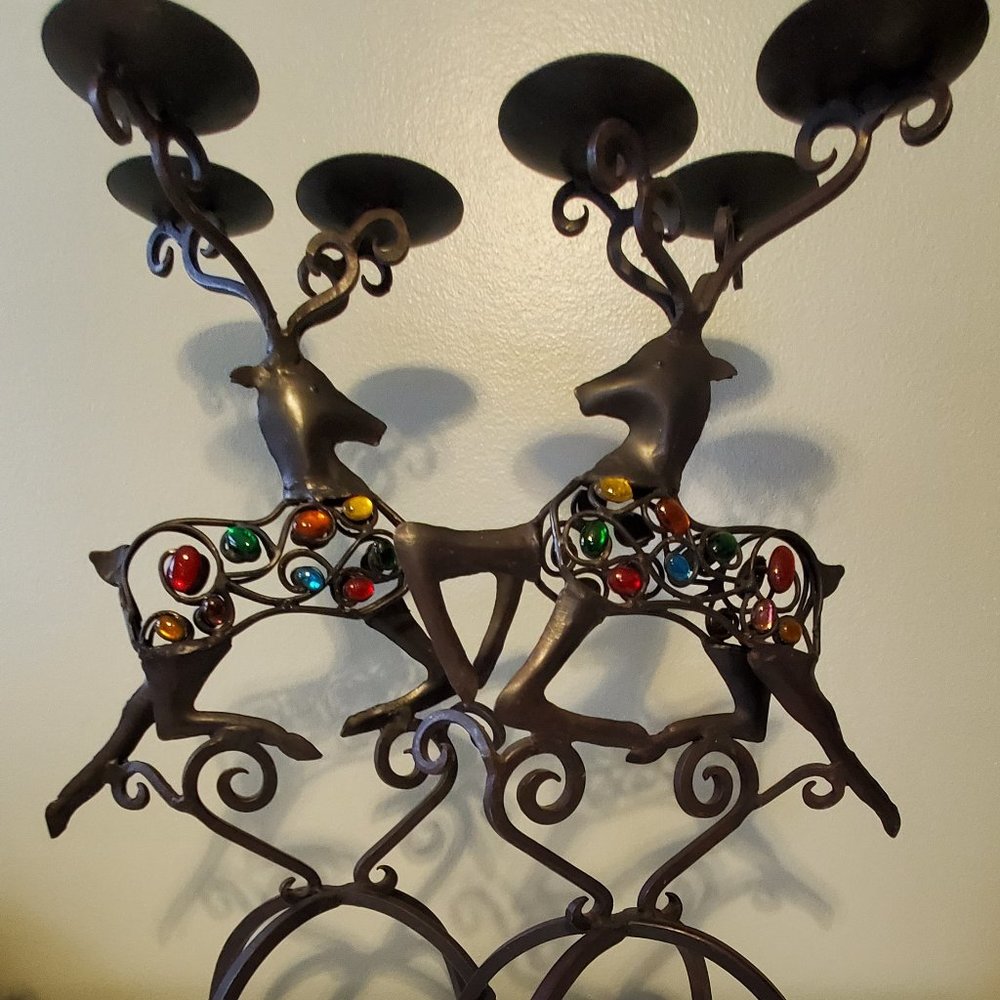 Pier 1 Vintage Black Wrought-Iron Jeweled 20" Reindeer